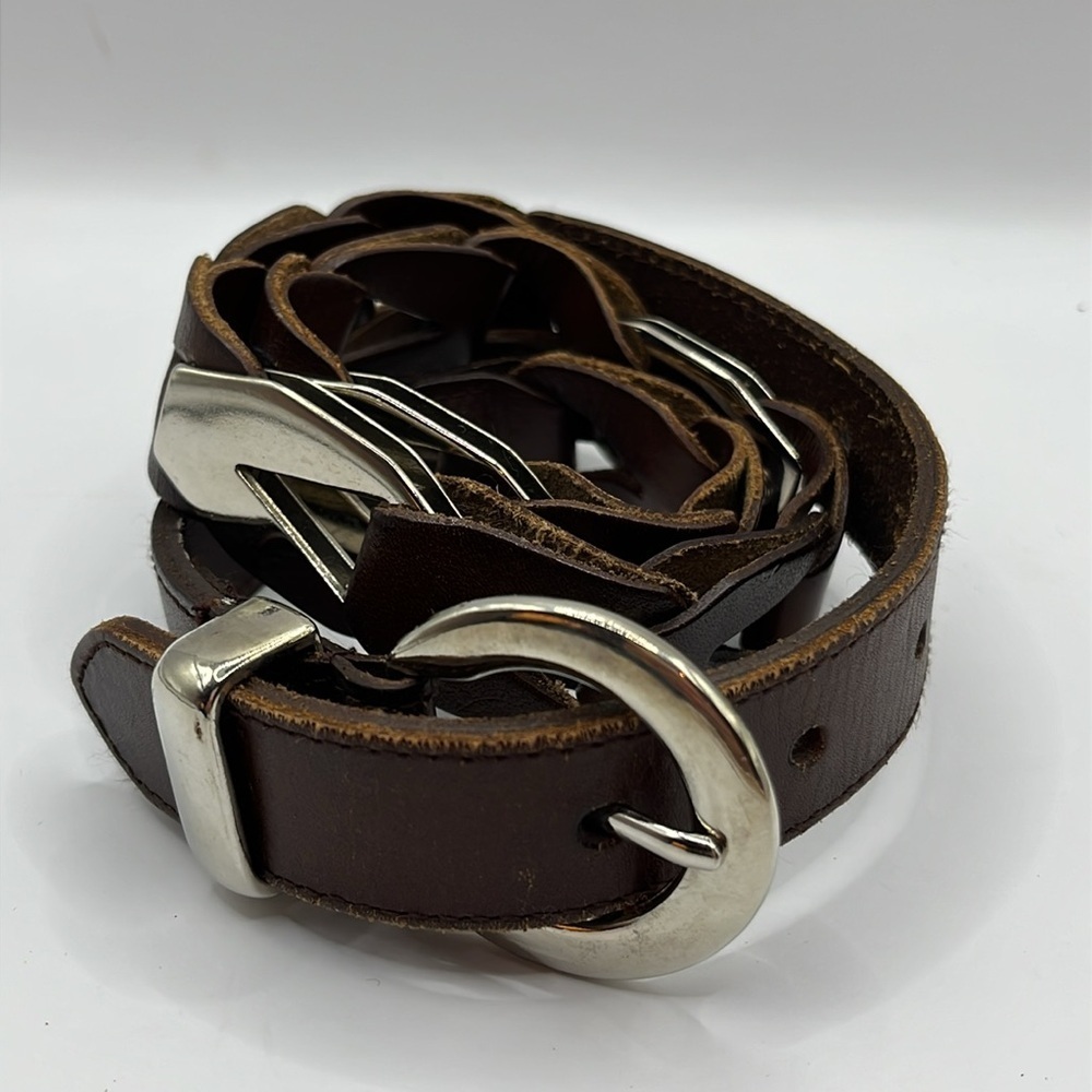 Brown Genuine Leather with Chain link and Silver Buckle Western Size Small